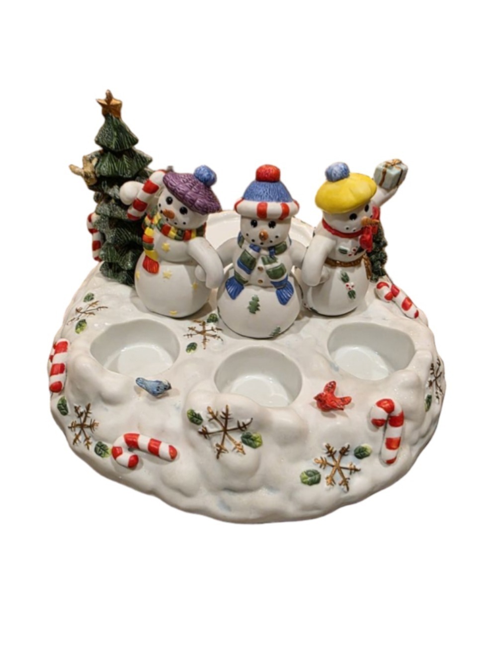 PartyLite Snowman Christmas Candle Holder One Size White Green